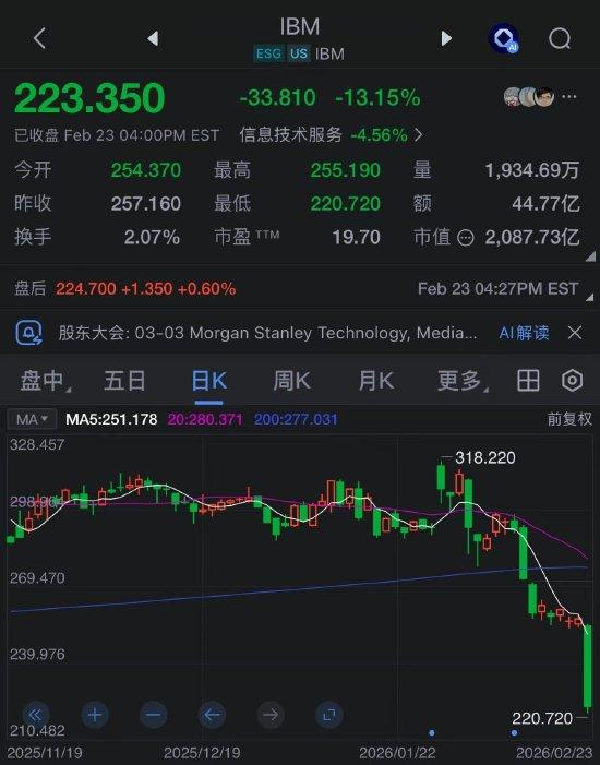  IBM成AI最新受害者！受Anthropic编程语言威胁，股价暴跌13百分号 新闻
