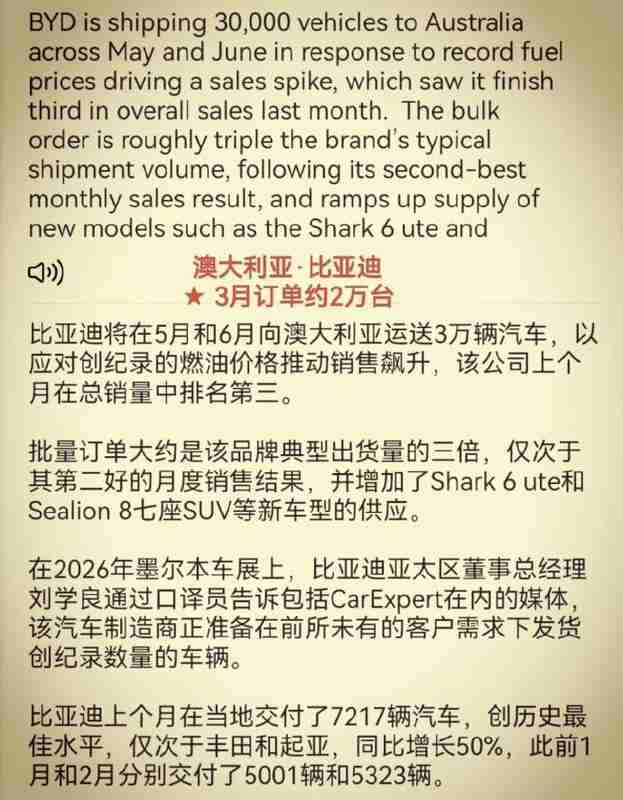  油价破11.5元背后的技术破局：比亚迪澳洲2万订单深度复盘 汽车科技
